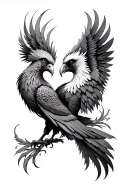 two phoenix touching beaks with symmetrical design tattoo design idea