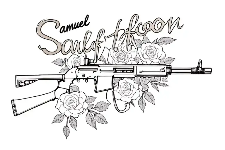 "Samuel Laffoon" m16 rifle flag roses rest tattoo design idea