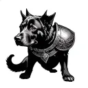 a mix of labrador and weimaraner and wolf dog with armor viking style tattoo design idea