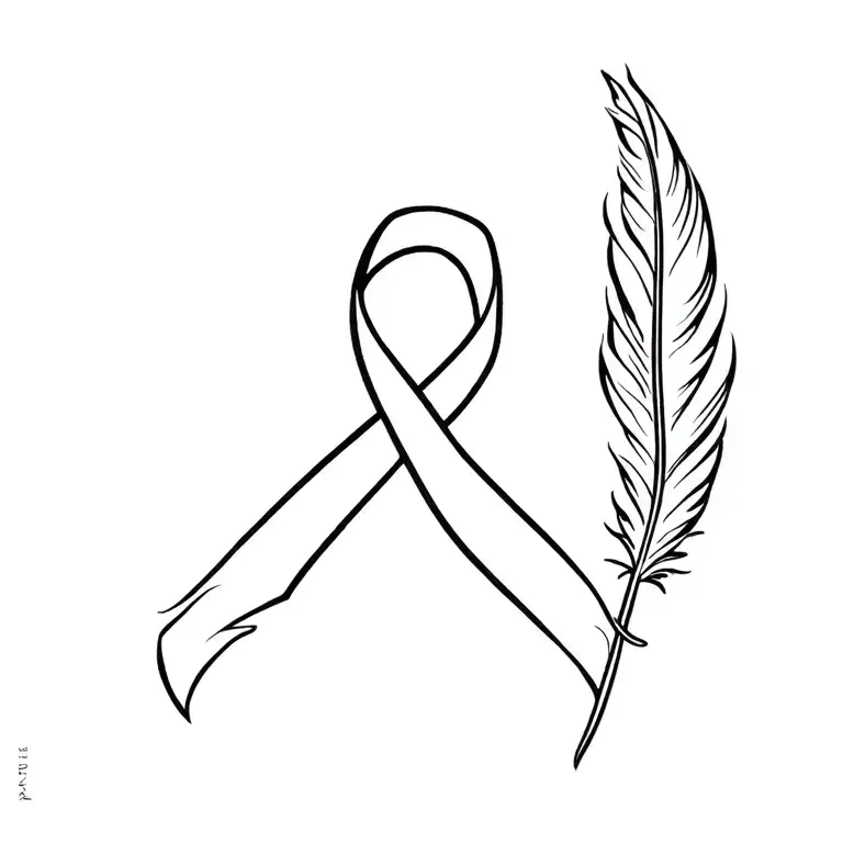 Cancer Ribbon Feather tattoo design idea