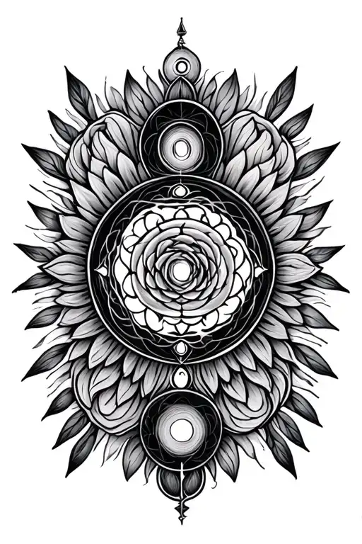 chakras intertwined with elements tattoo design idea