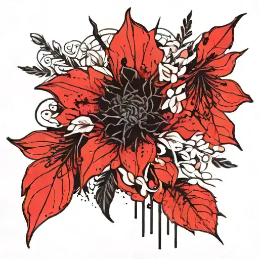 Black roses, Red roses, Cherry blossoms, Orchids, Red Spider lilies, Hydrangeas, Pink Tulips, Black Dahlias, Sunflowers tattoo design idea