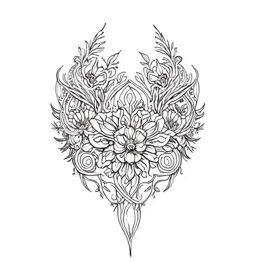 back upper part of thighs with detailed delicate and ornamental tribal patterns, accent floral work and stained glass tattoo design idea