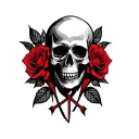 Skull and roses, anarchist, black and red tattoo design idea