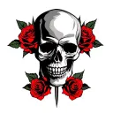 Skull and roses, anarchist, black and red tattoo design idea