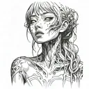 Black And White Anime Girl gore horror gothic Junji Ito Style  tattoo design idea