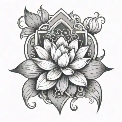 cross with lotus flower intertwined tattoo design idea