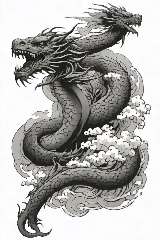 a tattoo sleve style japanese. It sould include a dragon, clouds or sea tattoo design idea