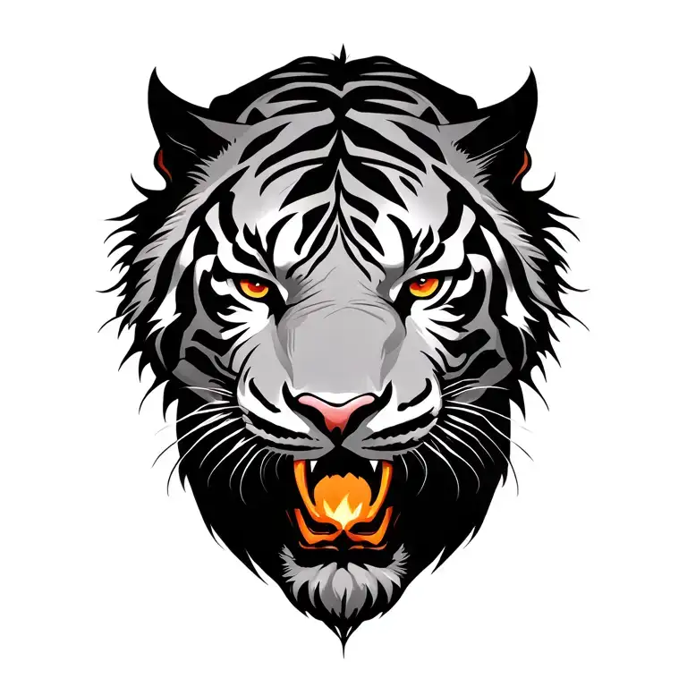 A stylized depiction of the White Tiger as a symbol of strength and protection, with a modern twist that reflects the client's appreciation for Chinese mythology and the autumn season, in a black-grey style tattoo design idea