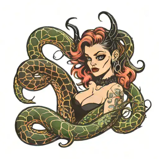 spider snake gothic pin up girl style illustration tattoo design idea