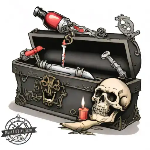 syringe and a coffin tattoo design idea