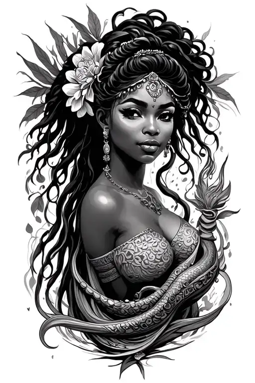 Oshun mami wata black tattoo design idea