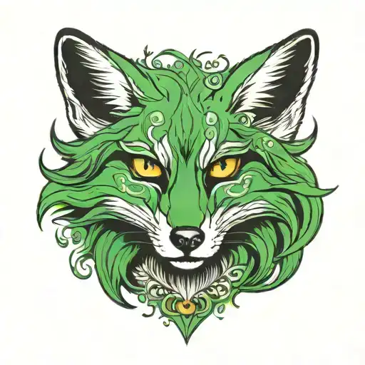 a fox with green eyes and long hair tattoo holding open tattoo design idea