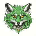 a fox with green eyes and long hair tattoo holding open tattoo design idea