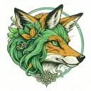 a fox with green eyes and long hair tattoo holding open tattoo design idea
