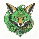 a fox with green eyes and long hair tattoo holding open tattoo design idea