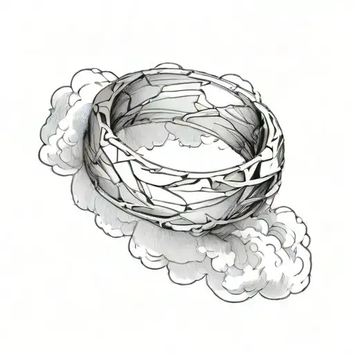 broken wedding ring going up to clouds tattoo design idea