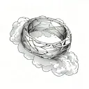 broken wedding ring going up to clouds tattoo design idea
