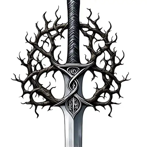 celtic tree of life as a handle of a sword tattoo design idea