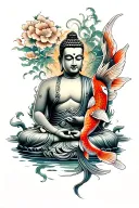 buddha with koi fish tattoo design idea