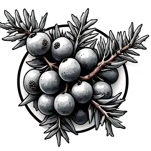 Rocky Mountain Juniper branch with berries in a circle tattoo design idea