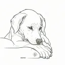 dog resting chin on hand or something angelic something and it says mr raizu biski boy below  tattoo design idea