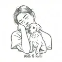 dog resting chin on hand or something angelic something and it says mr raizu biski boy below  tattoo design idea