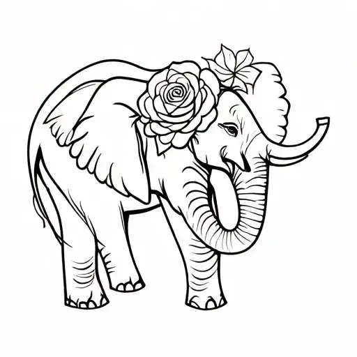 elephant and roses tattoo design idea