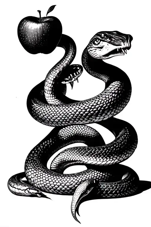 snake from Adam and Eve eating the apple tattoo design idea