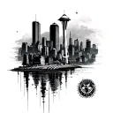 Rajesh, gemini, Seattle skyline silohuette tattoo design idea
