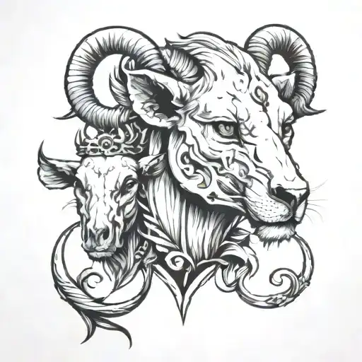 lioness and goat skull tattoo design idea