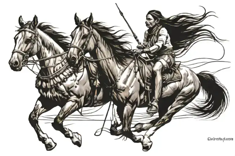 indigenous lady on horse galloping tattoo design idea