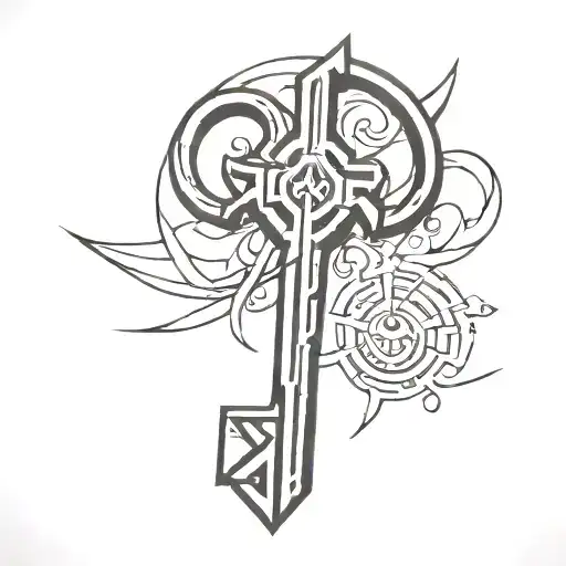 key blade stylized tattoo design idea