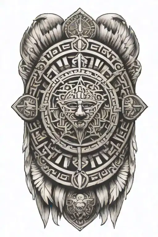 America, flag, aztec calendar tattoo design idea