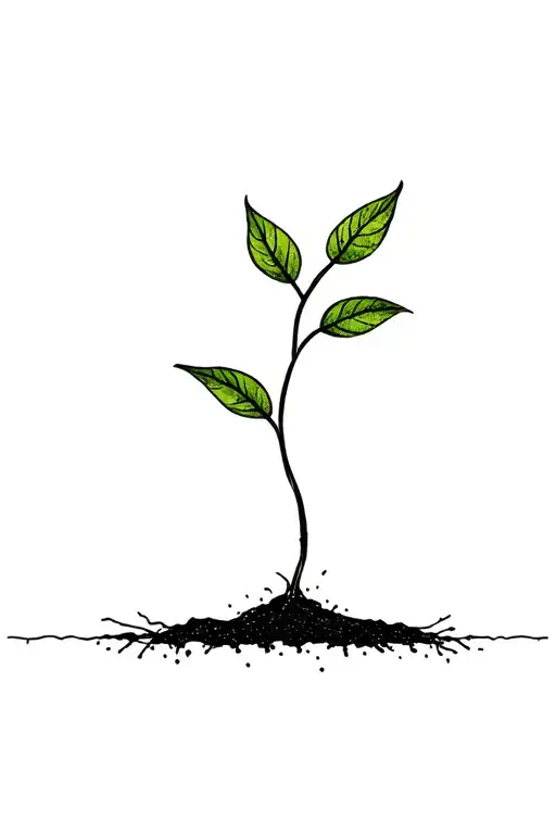 for my daughter pip, a seed in the soil that is sprouting a few leaves. horizontal line for the soil with a few roots tattoo design idea
