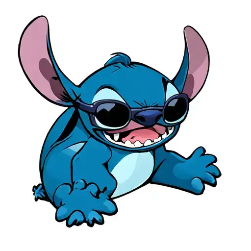 stitch character with sunglasses chilling tattoo design idea