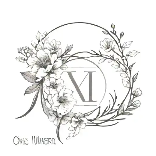 Roman numeral one entangled with the birth month flowers for April and July tattoo design idea