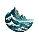 mountain with ocean waves tattoo design idea
