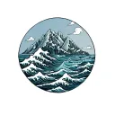mountain with ocean waves tattoo design idea