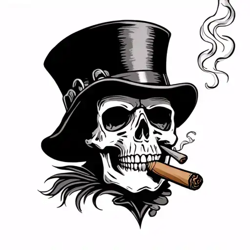 skull wearing a top hat smoking a cigar tattoo design idea