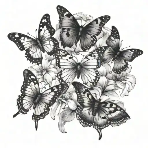 3 butterflies on the right side of the ribs with only the middle one having a semicolon tattoo design idea