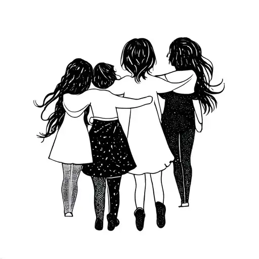 Mom hugging 4 daughters and a son holding hands tattoo design idea