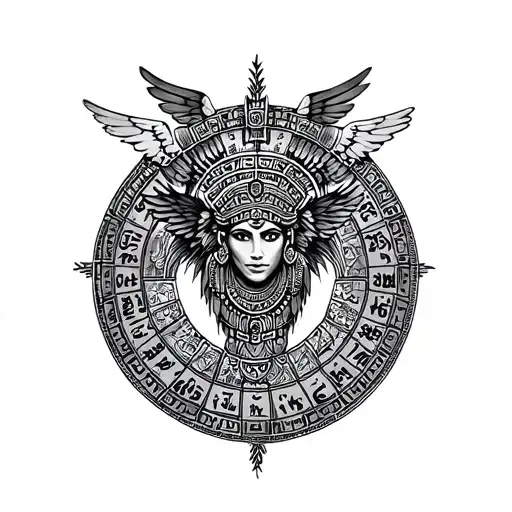 spread wings on knee mayan calendar tattoo design idea