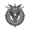 spread wings on knee mayan calendar tattoo design idea