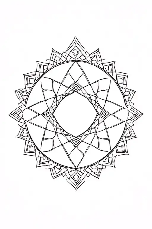 I would like a tattoo in the back in diamond or round geometric es feminine a pervit style berber mandala with thick line tattoo design idea