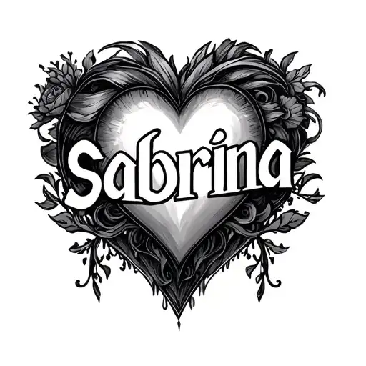 the name Sabrina Inside of a heart  tattoo design idea