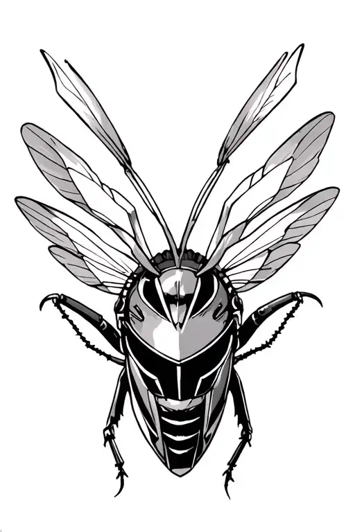 wasp wearing a trojan battle helmet tattoo design idea