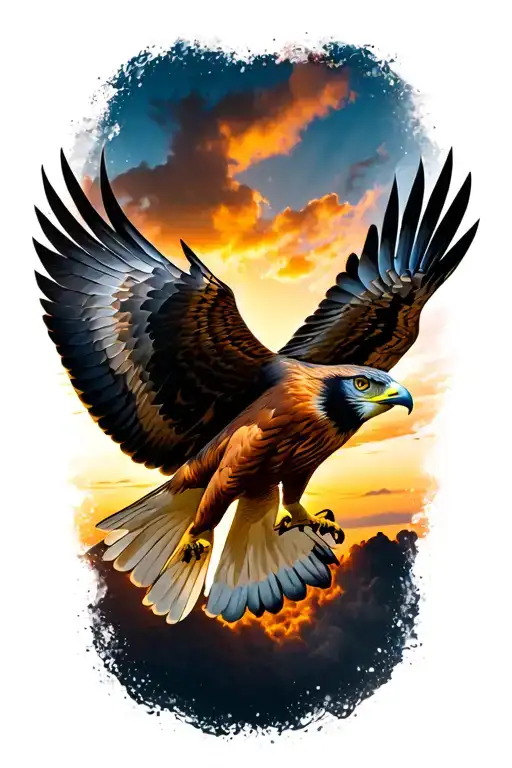 falcon flying to sunset sky tattoo design idea