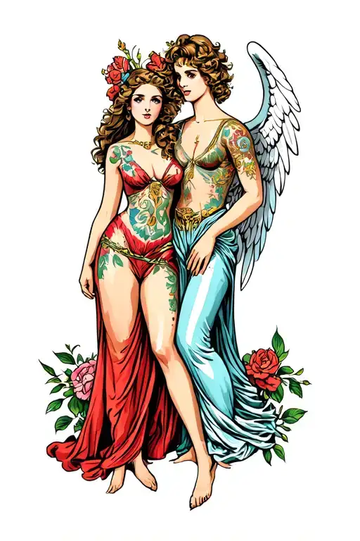 male and female and angel and sexy and gemini tattoo design idea