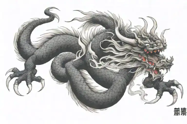 black japanesee dragon with long body and without wings tattoo design idea